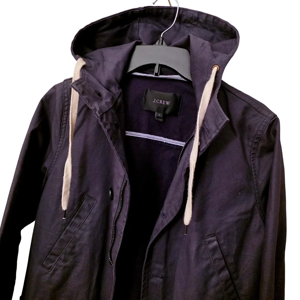 J.Crew Womens Navy Blue Cotton Canvas Hooded Field Parka Waxed Rain Jacket Small